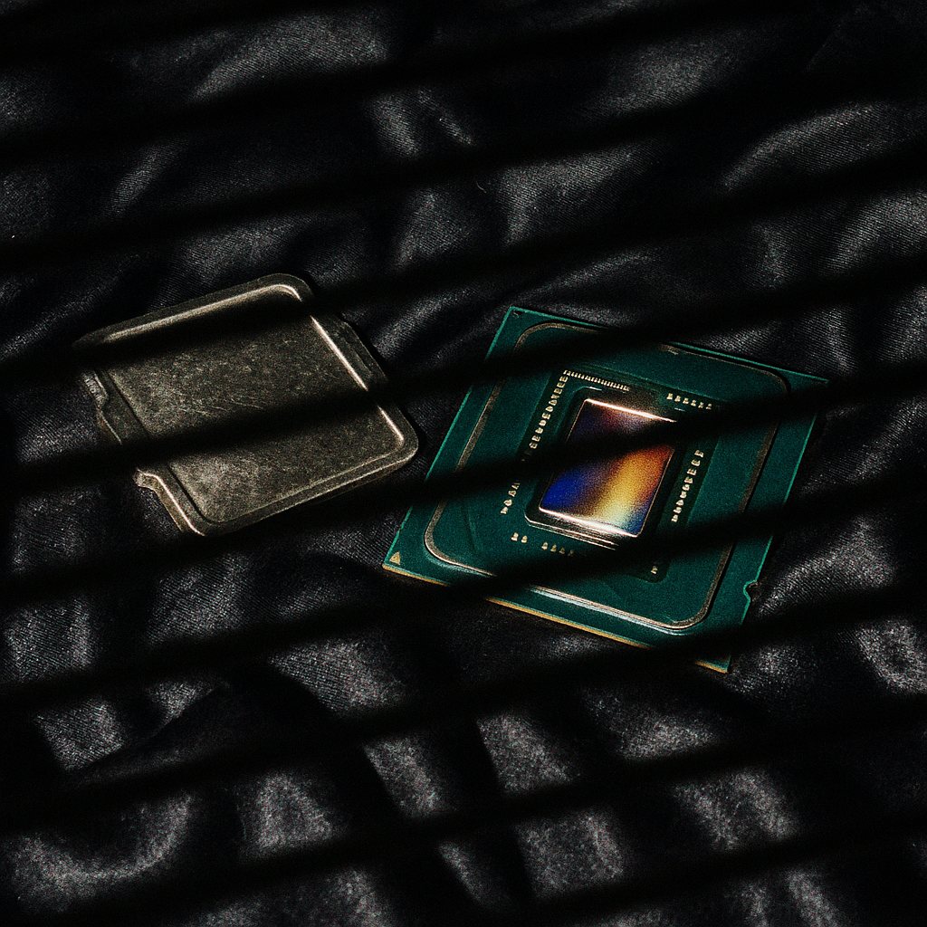 A delidded CPU on satin